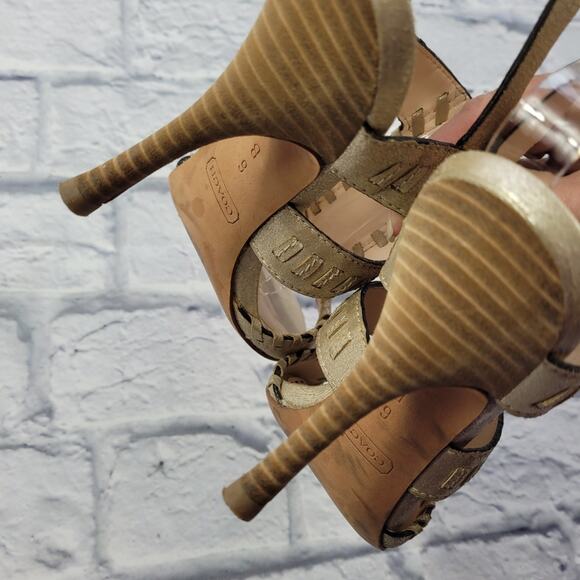 Coach 1941 Kareena Light Gold Leather T-strap Pumps size 6B - Picture 12 of 16
